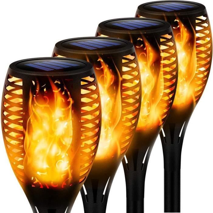 Leytn® 4 Pcs Lampe Solaire de Jardin 33 LED Lampe Solaire Flamme Exterieur pour Jardin Patio Chemins Pelouse Décor