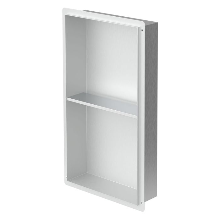 LuxeBath Niche de Douche Encastrée Murale Double 30x60x10 cm en Acier Inoxydable Argent sans Rebord Étagère Encastrable Salle