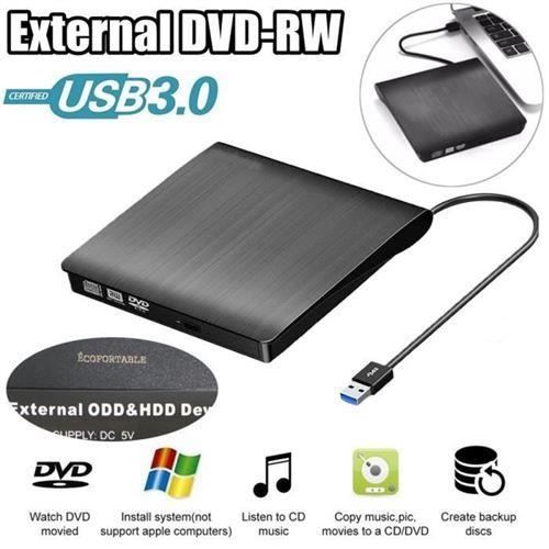 Lecteur Graveur DVD CD Externe USB 3.0 Ultra Slim Portable - Plug and Play, Lecteur Enregistreur pour Windows-MAC OS -Noir - Cdiscount Informatique