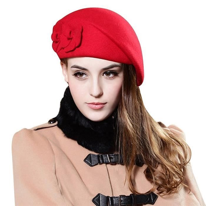 Les Femmes Béret Laine Chapeau Angora Béret simple et élégant vison Décoration Fleur