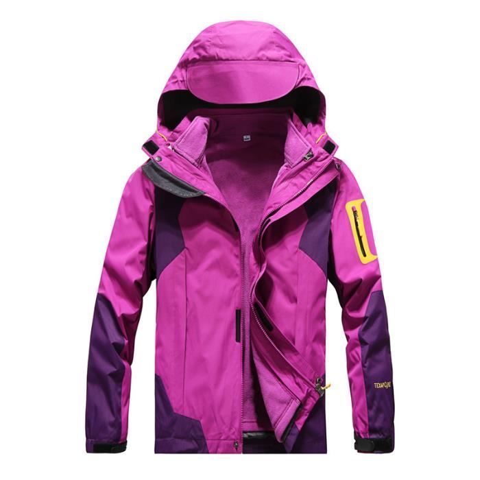 Veste De Ski Imperméable Wantdo Femme – Chaude Et Isolée Avec Capuche Amovible – Coupe-vent – Rose – Taille XL