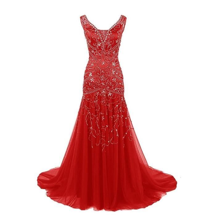 Robe De Soirée Longue Sirène Rouge Mariage Taille 42/44 Manches Volant