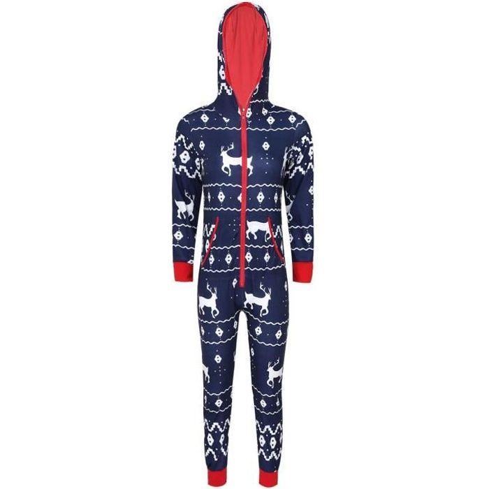 YIZYIF Combinaison Pyjama Noel Femme Manche Longue Grenouillere a Capuche avec Poche Costume Noel S XXL Bleu