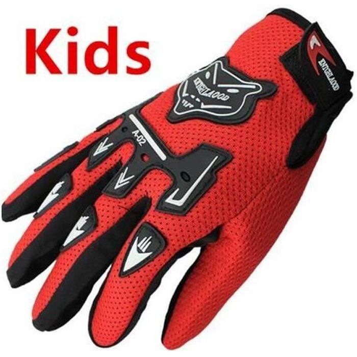 Gants de moto d'été à doigts complets pour enfants Rouge