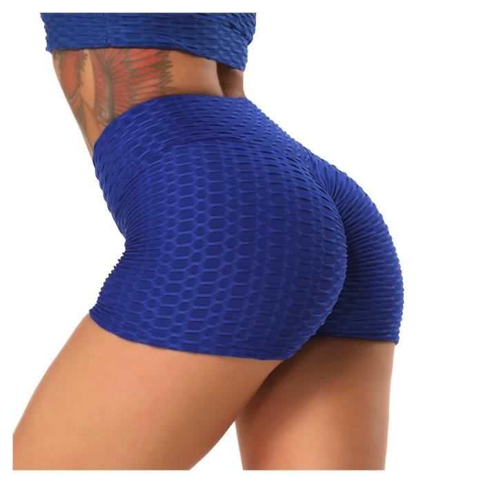 Short de Sport Femme Taille Haute avec Poches Push Up Bleu royal