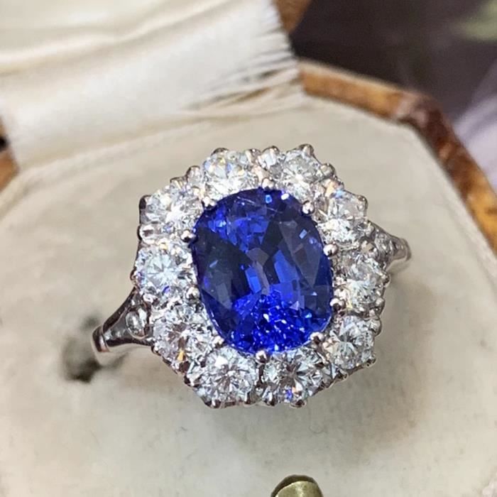 bague saphir bleu femme bague de fiançailles solitaire zircon en argent sterling bague d'anniversaire de mariage zircon taille 57