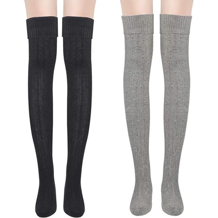 Chaussettes Hautes Femme, 2 Pairs Chaussettes Montantes Fille Rétro Tricot  Longue Chaussettes de Genou, Taille unique