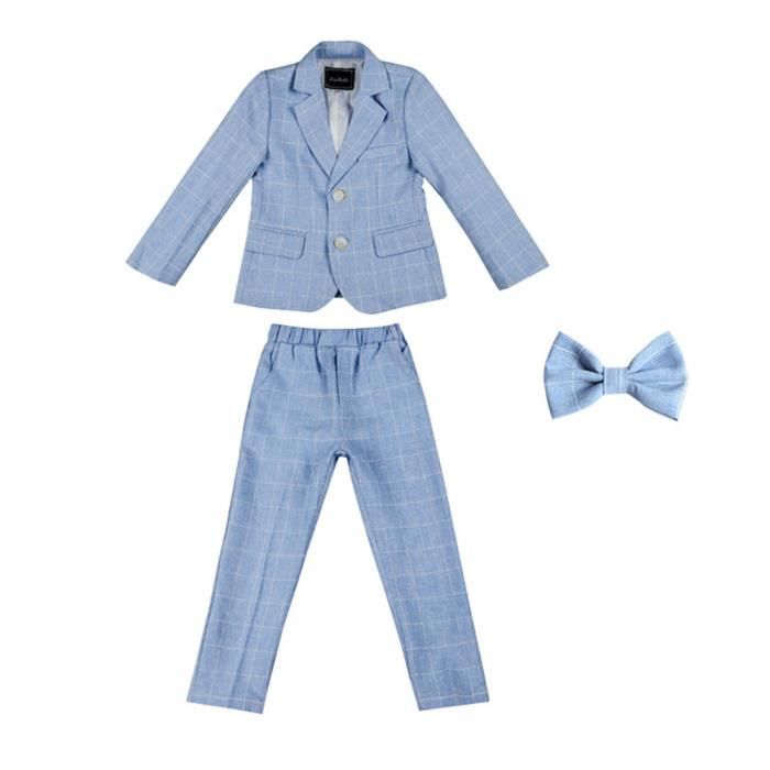 Costume 4 Pièces Enfant Garçon - Smoking Gilet + Chemise + Pantalon + Nœud Papillon - Tenue Mariage & Fête