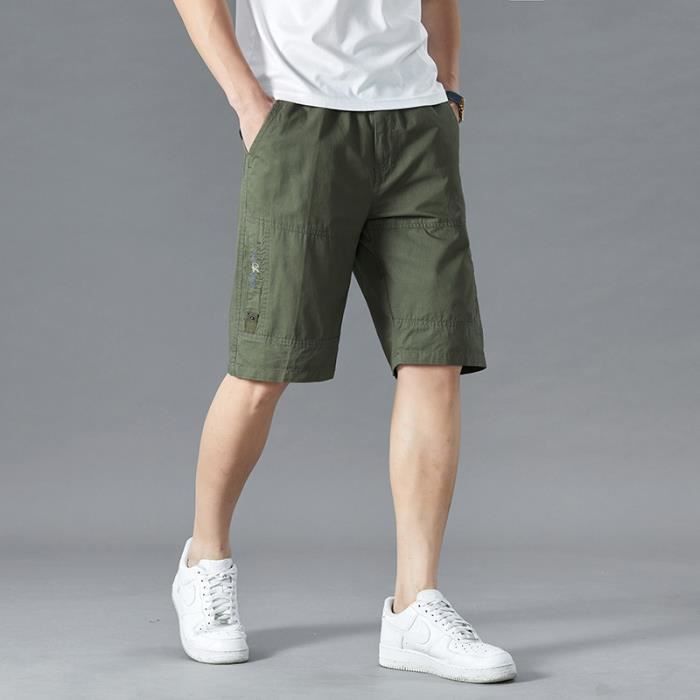 Short Homme Coton Élastiqué - Shorts Bermuda Sport Été - Coupe Lâche Avec Poches - Pour Running, Fitness, Loisirs