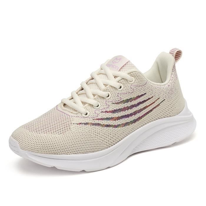 Basket Femme INSFITY Doux Ete Sneakers Chaussures Sport Maille Aere Fashion Beige