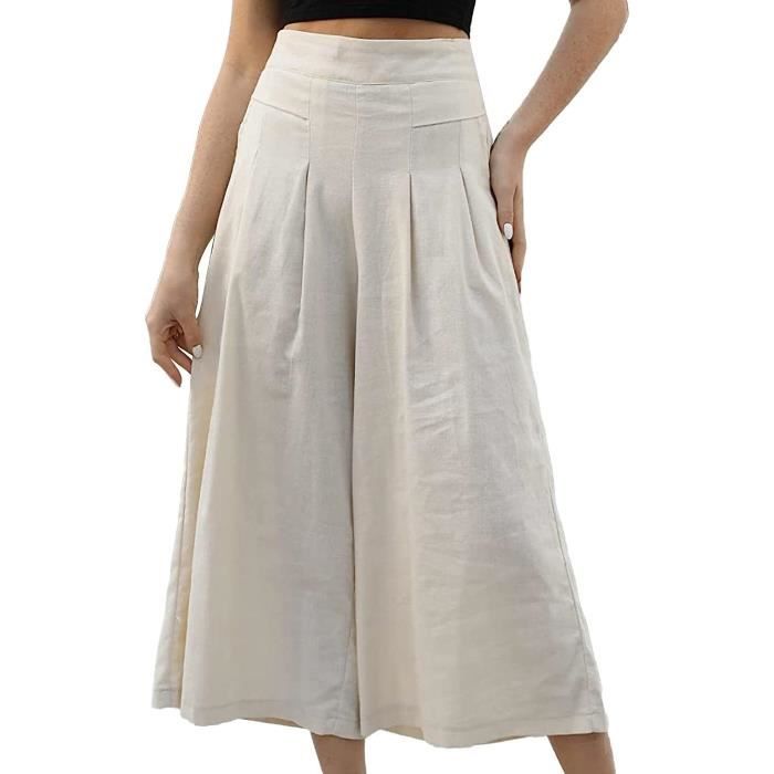 Short Femme Vince Taille Haute Plissé – Lin Mélangé Blanc, Taille 10