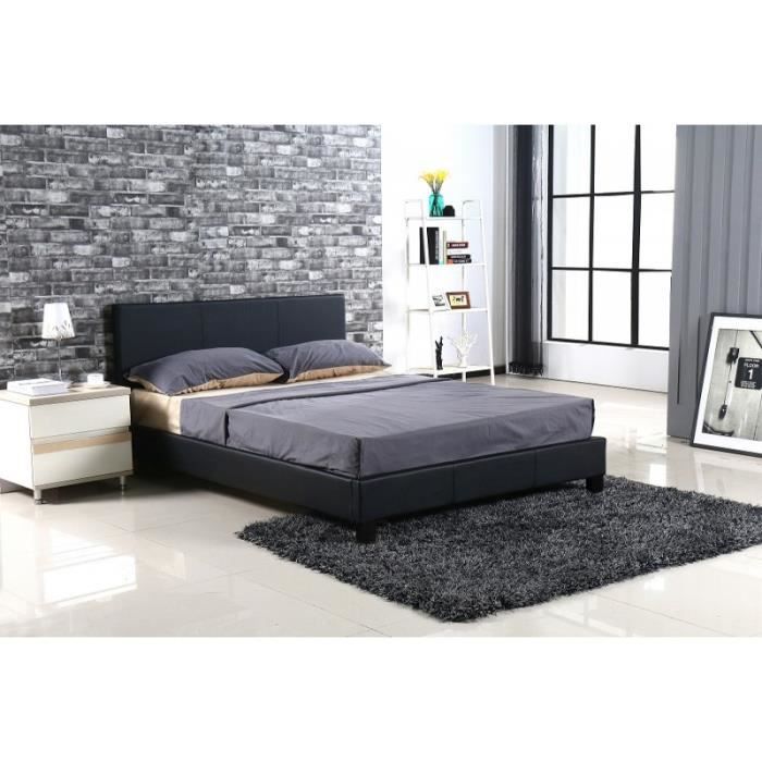 Lit Design Noir Abel 160x200 Cm Deux Places Simili Cuir Coloris