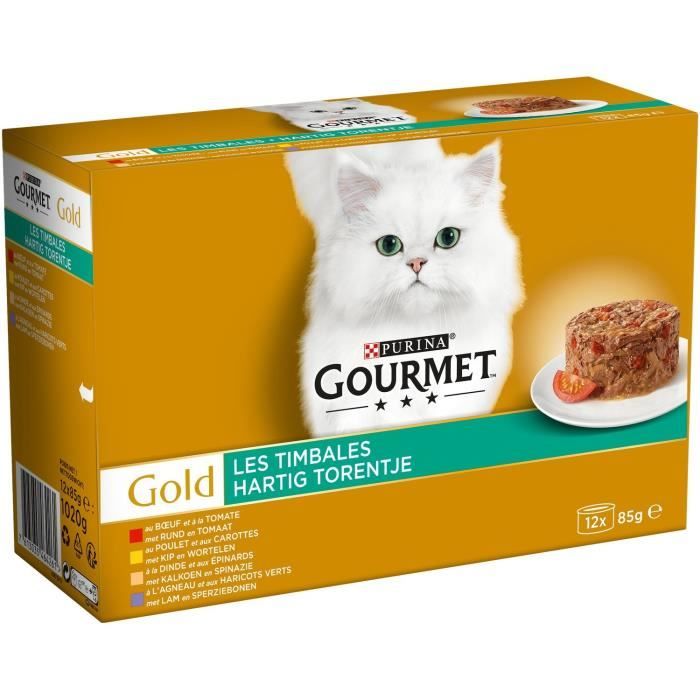 LOT DE 4 - PURINA GOURMET Gold Les Timbales Pâtée pour chat Assortiment - 12 sachets de 85 g