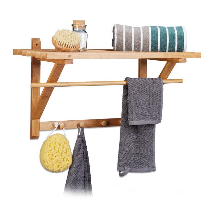 Relaxdays Porte-Manteau Mural avec tagère Bambou 60 x 30 x 35 cm