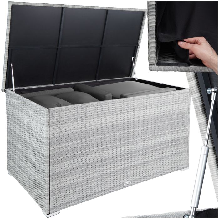 Rangement dextérieur - TECTAKE - Coffre de jardin OSLO en aluminium et polyrotin avec revêtement intérieur amovible - Gris Clair