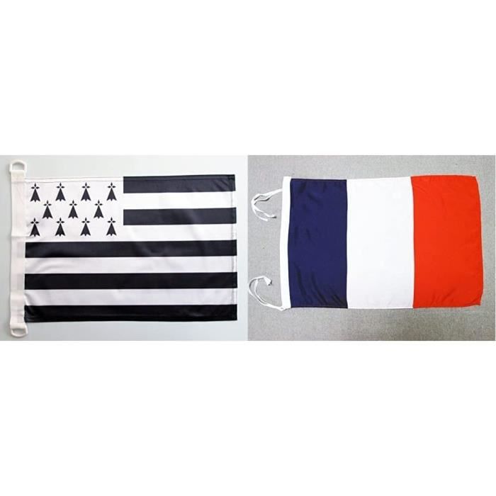 AZ FLAG Pavillon Nautique Bretagne Kroaz Du 45x30 Cm - Drapeau Bateau Breton Croix Noire - Qualité Marine Résistante