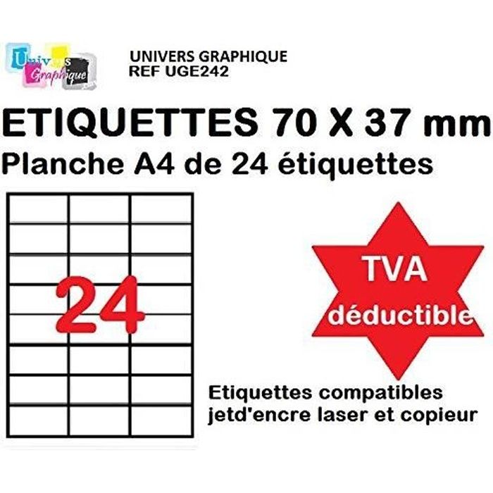 600 étiquettes autocollantes Orange fluo de 70 X 37 mm - 24 étiquettes/ feuille - 25 planches papier A4 adhésif couleur - pour impression Laser et Jet d'encre 600 étiquettes autocollantes Orange fluo de 70 X 37 mm - 24 étiquettes/ feuille - 25 planches papier A4 adhésif couleur - pour impression Laser et Jet d'encre