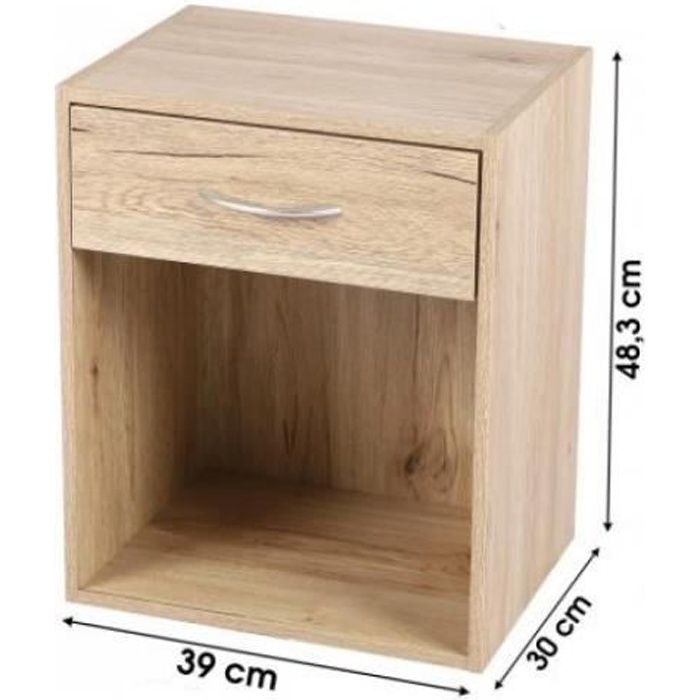 Table de Nuit Chevet en Bois Meuble 1 Tiroir avec Poignée Alu et 1 Compartiment de Rangement – 39 x 31 x H.48 cm Table de Nuit Chevet en Bois Meuble 1 Tiroir avec Poignée Alu et 1 Compartiment de Rangement – 39 x 31 x H.48 cm