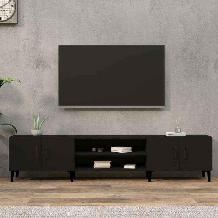 Meuble TV VidaXL Noir Chêne 180 Cm - Bois D'ingénierie, 4 Portes, Design Moderne Pour Salon - 2