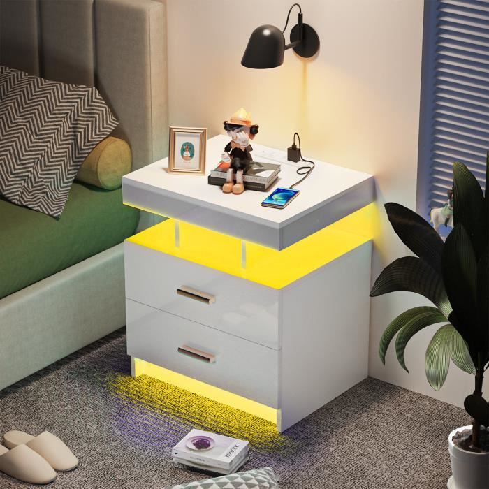 Table de chevet avec Station de Charge et ports USB,Table de Nuit Table