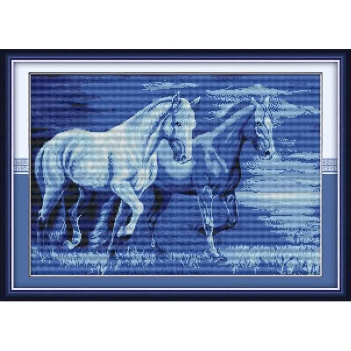 Kit Point De Croix Cheval Arc-en-ciel - Toile 14 Fils Par Pouce, Motif Animaux, Neuf