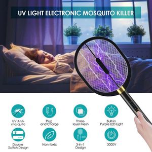 Raquette Electrique Insectes,2023 Rechargeable USB Raquette Anti Moustiques Électrique Pour