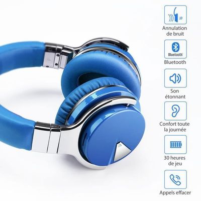 Casque Bluetooth Cowin E7 Vert - Réduction De Bruit ANC, Son Hi-Fi, Autonomie Longue !