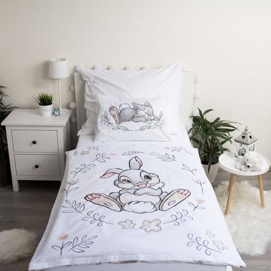 Parure de lit bébé gris 100% coton housse de couette + 1 taie d'oreiller -  80x120 cm - 40x60 cm Disney Bambi TEX BABY : la parure de lit à Prix  Carrefour