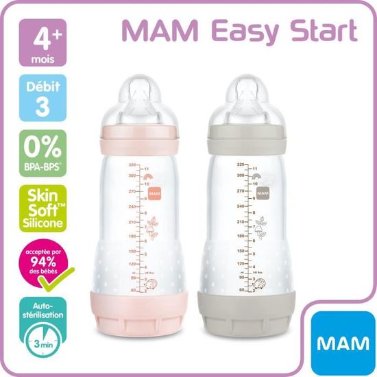Biberon Easy Start anti-colique 320 ml lot de 2 Mam - Les bébés du