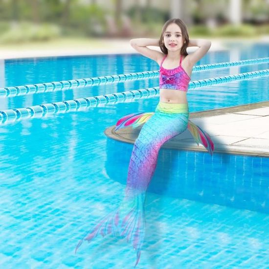 Maillot De Bain Sirène Enfant - Une Pièce Anti-UV Avec Queue Imprimée, Pour Filles 4 à 8 Ans - 4