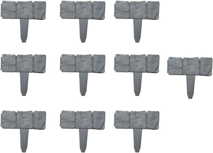 Bordure De Pelouse Flexible Grise 10 M – 20 Piquets Inclus, Hauteur 10 Cm, Résistante Aux Intempéries