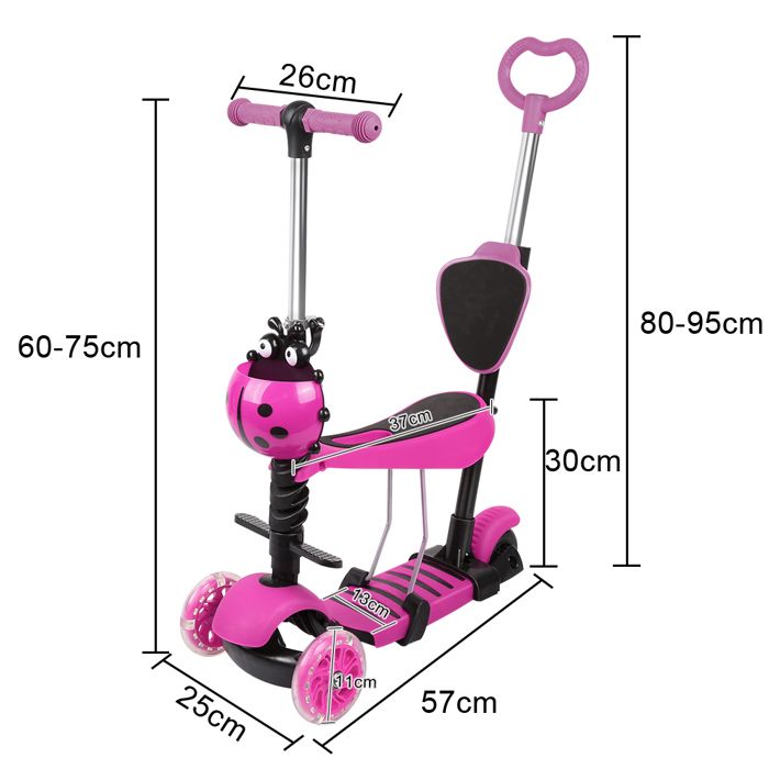 Scooter 3 Roues Enfant Guidon Réglable Rose Aluminium