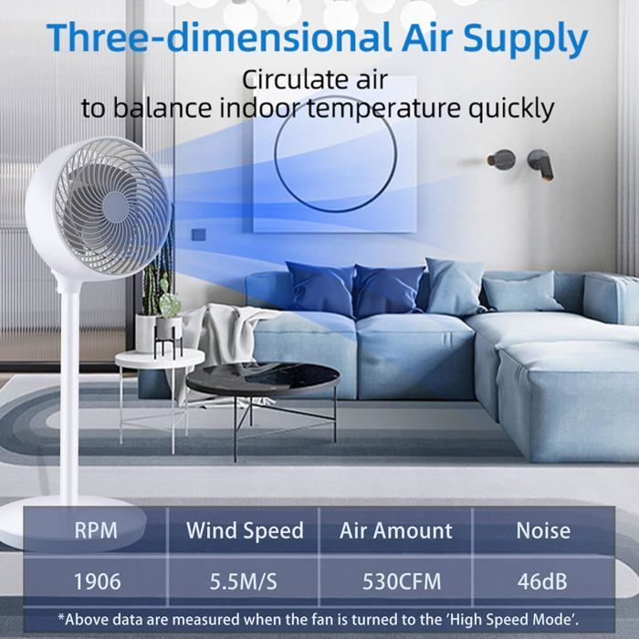 Ventilateur Sur Pied Navaris 55W - 3 Vitesses - Oscillation 80° - Inclinable 30°