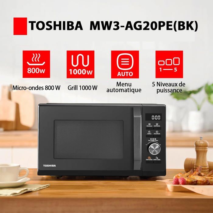 Micro-ondes Toshiba MWMG20PBK – 20L, 800W, Avec Gril, Neuf