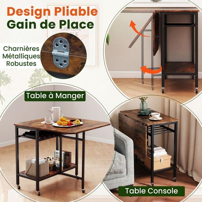 GIANTEX Table de Cuisine Pliante- Table à Manger Rectangulaire- 5 ...