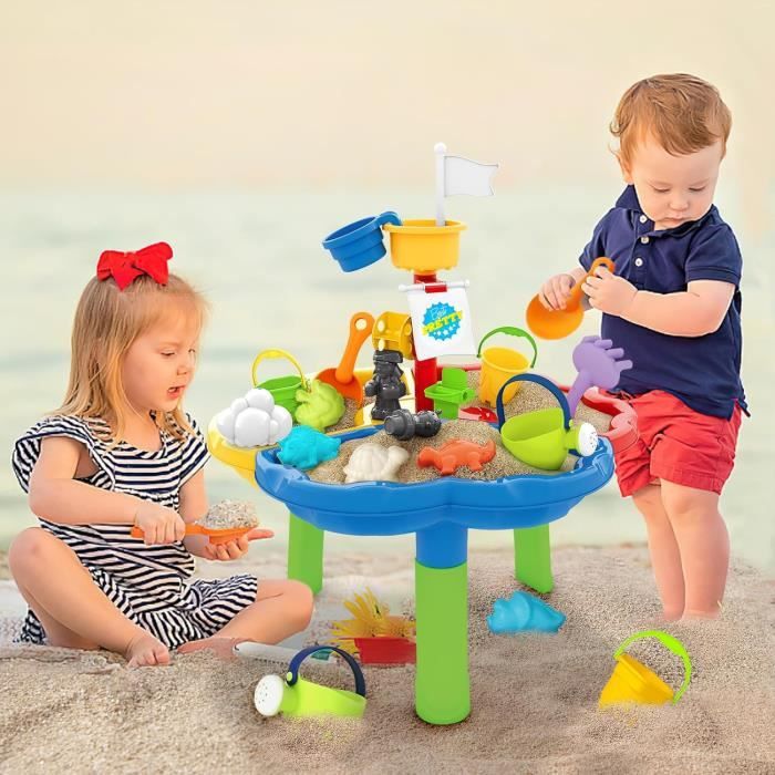 Table Eau Et Sable Ronde 19 Pièces – Jeu De Plage Enfant 3-8 Ans – Motricité Et Créativité