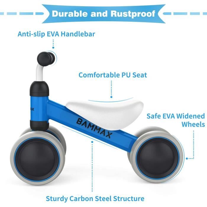 Bammax Vélo d'Équilibre pour Bébé, Bicyclette pour Enfant de 1 An, Jouets à Chevaucher pour Enfant de 1 An, Trotteur Sans Pédale à 4 Roues Cadeau de Premier Anniversaire pour Tout-Petits de Bammax Vélo d'Équilibre pour Bébé, Bicyclette pour Enfant de 1 An, Jouets à Chevaucher pour Enfant de 1 An, Trotteur Sans Pédale à 4 Roues Cadeau de Premier Anniversaire pour Tout-Petits de