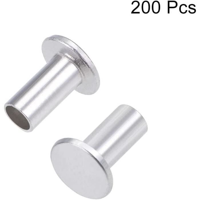 200 Rivets Semi-tubulaires Tête Plate Aluminium M4 X 6 Mm - Uxcell - Ton Argent - Neuf