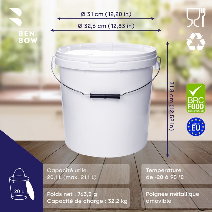 BenBow Seau avec Couvercle 20l Rouge 20x 20 Litre - Convient pour Aliments, atable, étanche à l
