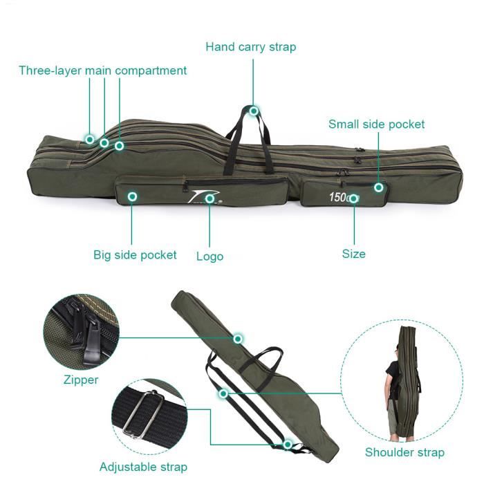 Sac De Rangement Pour Canne à Pêche Faderr - Nylon 600D, étanche, Poche Intérieure Maille - Portable Et Grande Capacité, Noir