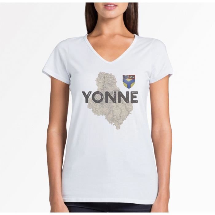 T shirt Femme Col V Yonne 89 Departement Auxerre Carte Ancienne Bourgogne