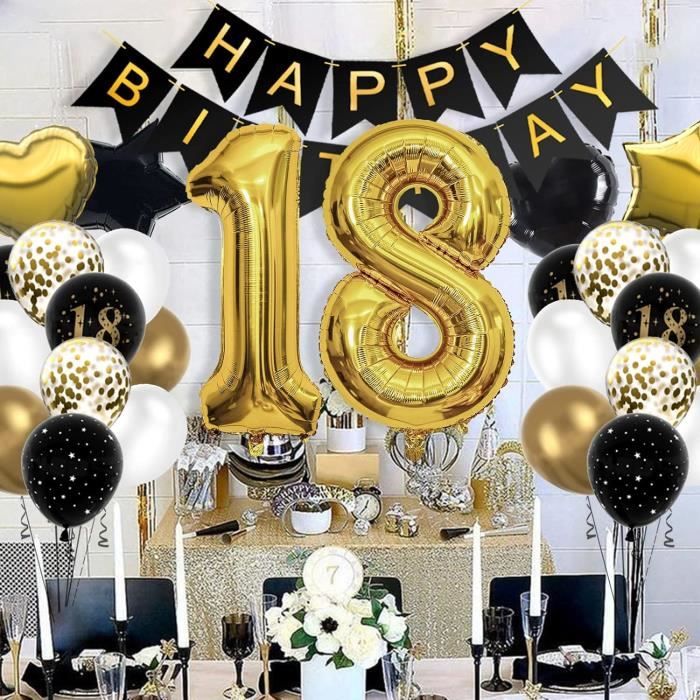 Ballons Fête 18ème Anniversaire Happy Birthday, Fournitures & Décorations par Belle Vous - Kit complet - Gros Ballon 18 Ans en - Maison