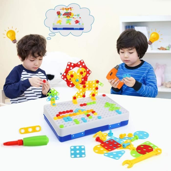 Jouet Enfant 3 Ans Jeux de Société Mosaique Enfant Puzzle 3D Construction  Enfant Jeu STEM Kit 223 Pcs Educatif pour Bricolage Jouet Fille Garcon 3 4 5  Ans Jeux Enfant 3 Ans Cadeau de Noël