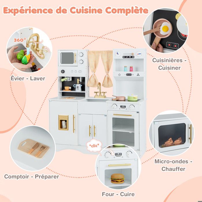 Kit Cuisine Enfant avec Blender, Machine à Pain, Tablier et