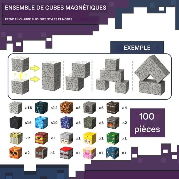 Cubes Magnétiques 100 Pièces - Jeu De Construction Enfant 3-12 Ans, éducatif Montessori