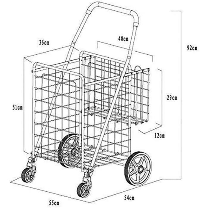 Cabas Roulette 90L Grande capacite de Chariot a achats 4 Roues Pliant Portable Push Cart 2