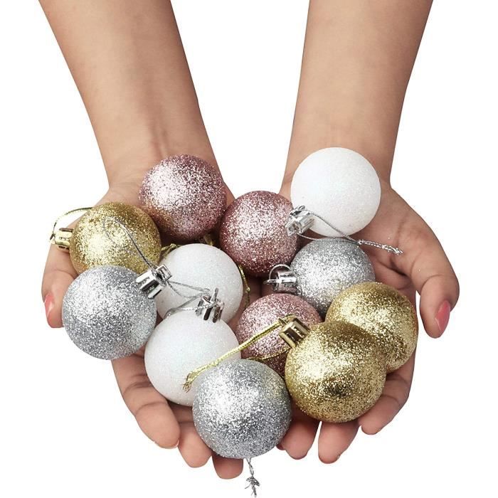 Boule de Noel (48 Pcs) Boule Sapin de Noel Scintillante 4 cm 12 de