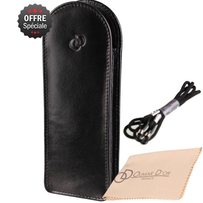 Étui à Lunettes De Soleil En Cuir Olimar D'or CLASSIC-LS - Pack Avec Chiffon Et Cordon, Protection élégante