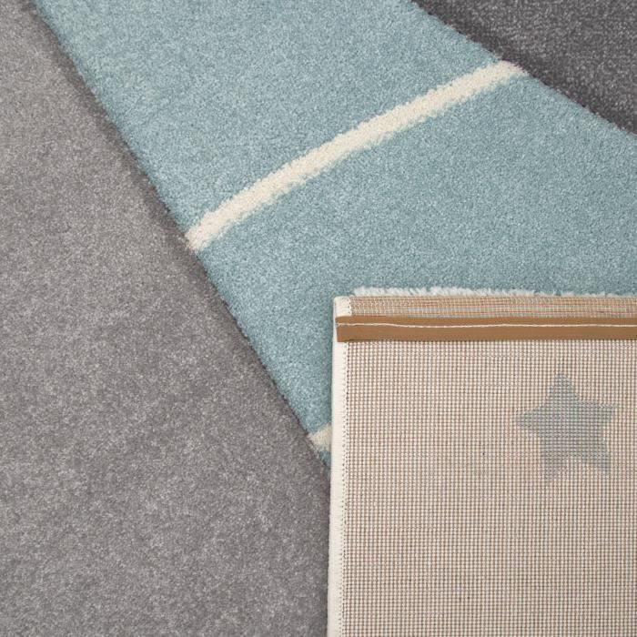 Tapis Enfant Pergamon Maui Kids Étoiles Gris Turquoise - Velours Doux 5 Tailles