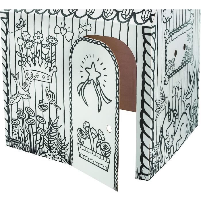 Cabane Licorne En Carton Géante – Maison De Jeu à Colorier Et Peindre – Dès 3 Ans – 120x95x80 Cm